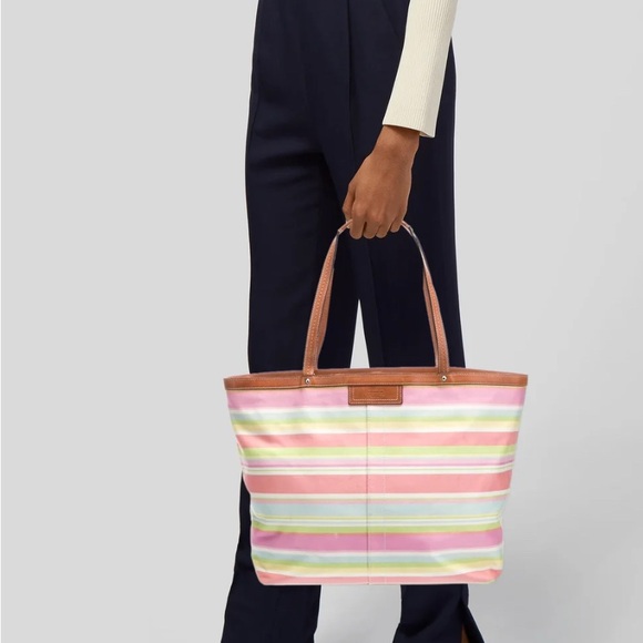 COACH HAMPTON PASTEL MULTICOLORED STRIPED LARGE TOTE BAG F13553 - Picture 2 of 12